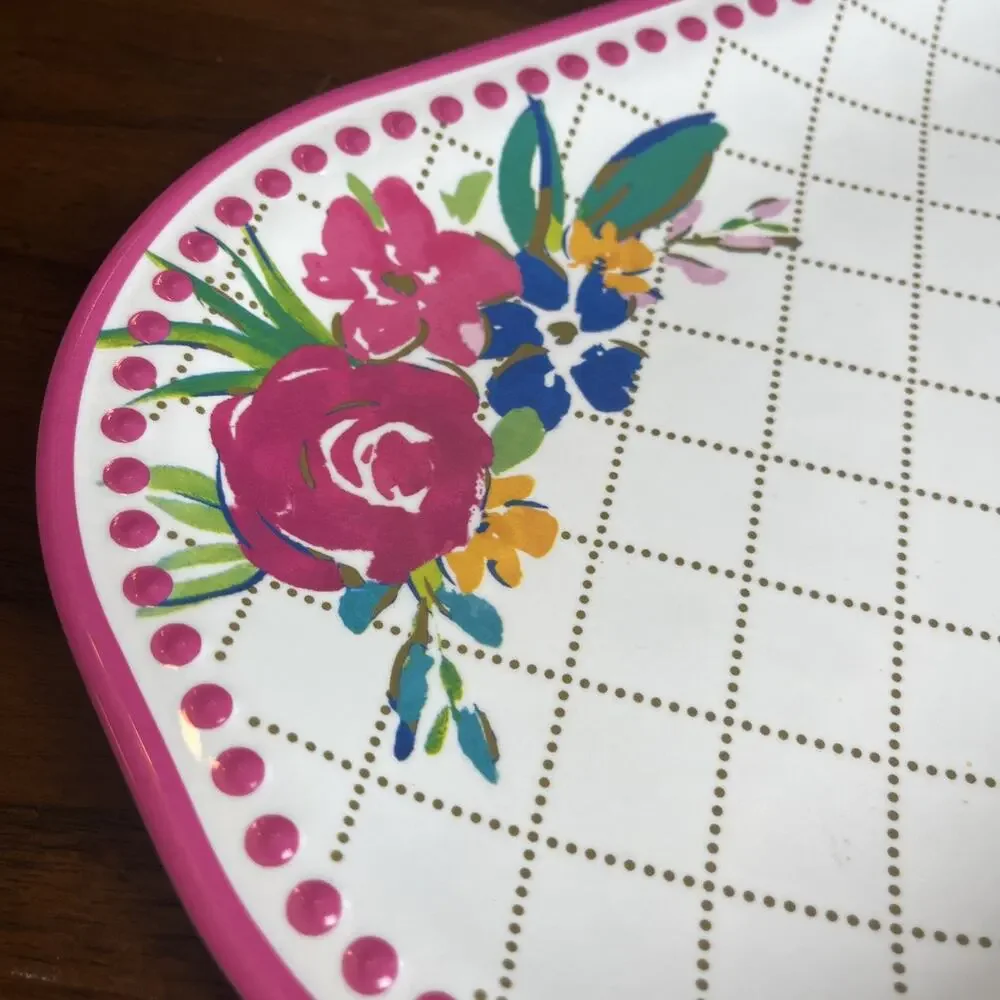 Pioneer Woman Cheery Blooms Pink Floral Melamine Serving Platter Tray 17
